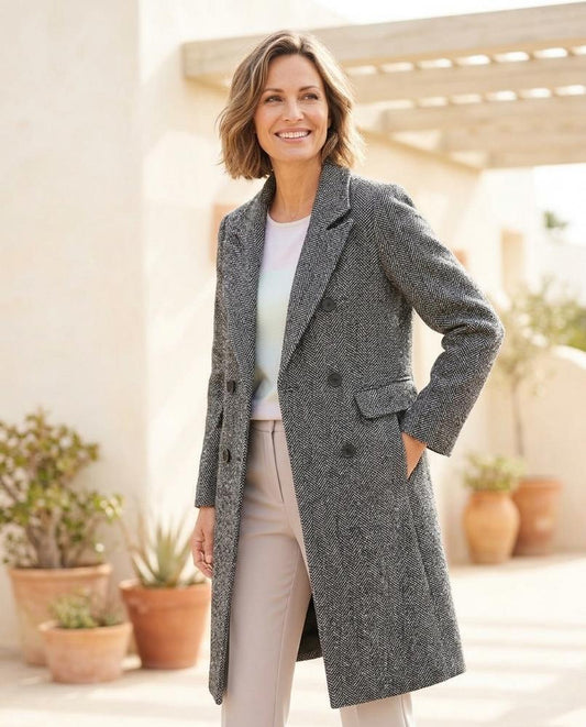 Fashion Bryant - Visan | Herringbone Double-Breasted Coat Women