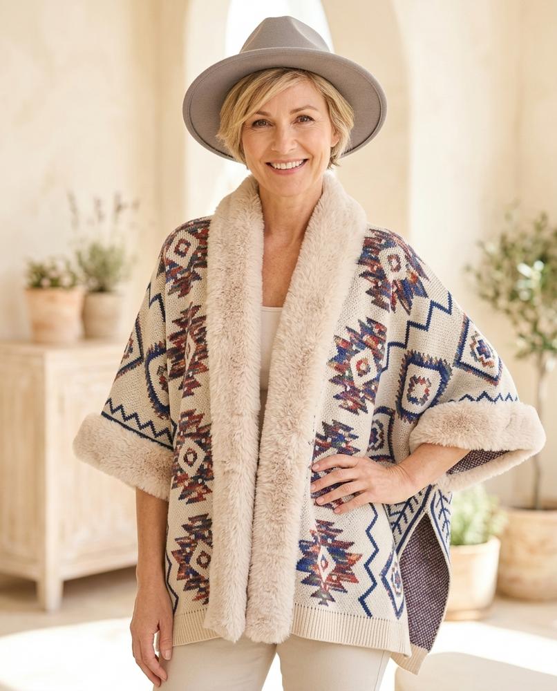 Fashion Bryant - Armar | Jacquard Faux-Fur Trimmed Knit Cardigan Women