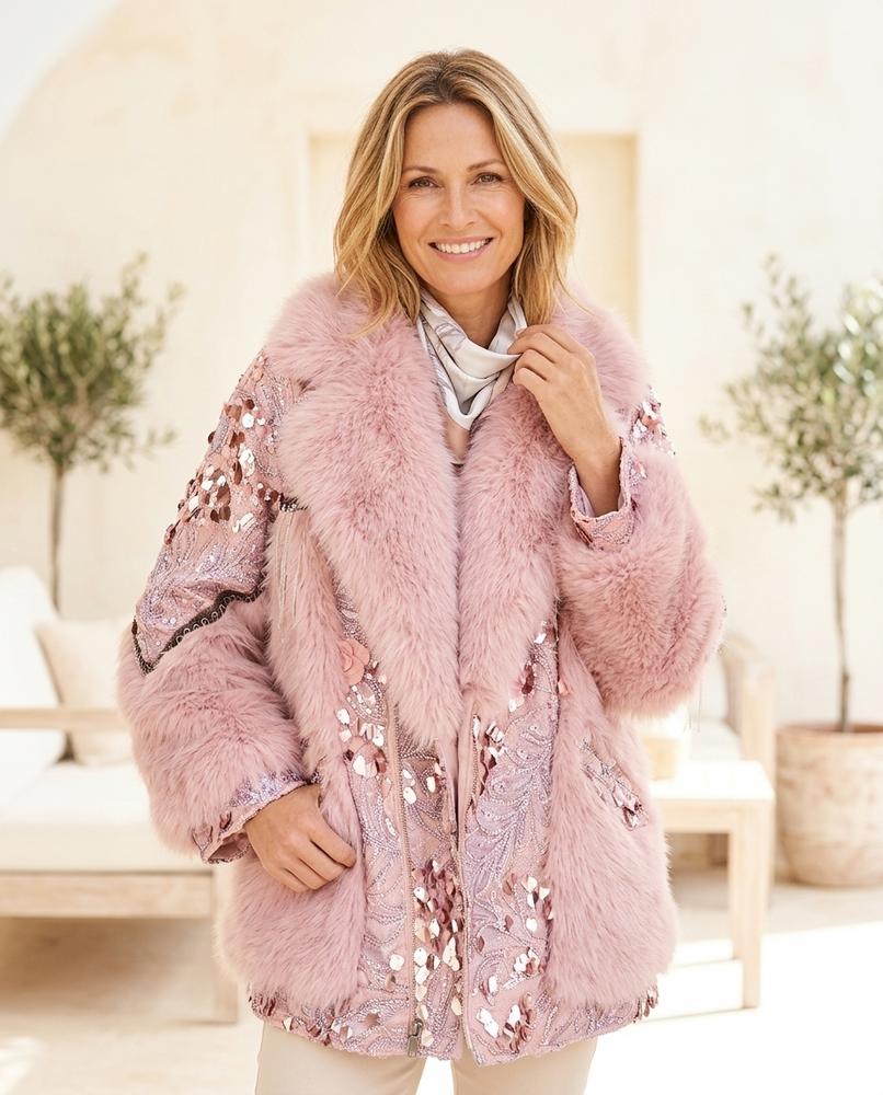 Fashion Bryant - Zelin | Sequin-Embellished Faux-Fur-Trimmed Jacket Women