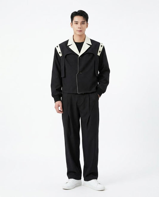 Fashion Bryant - Black | Contrast-Collar Cropped Jacket Men