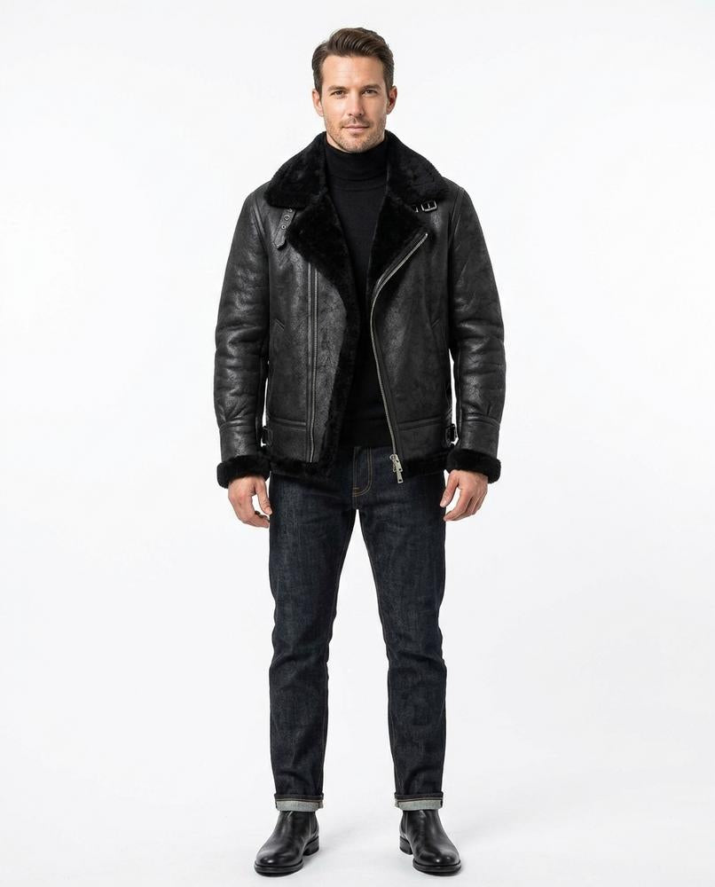 Fashion Bryant - Zaren | Shearling-Lined Asymmetrical Leather Jacket Men