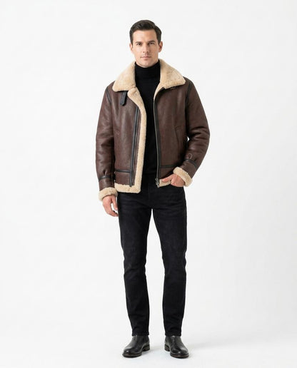 Fashion Bryant - Zaren | Shearling-Lined Asymmetrical Leather Jacket Men
