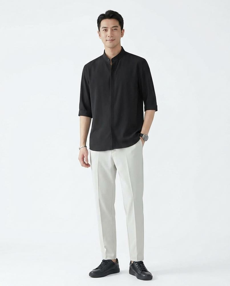 Fashion Bryant - Caran | Band Collar Three-Quarter Sleeve Shirt Men