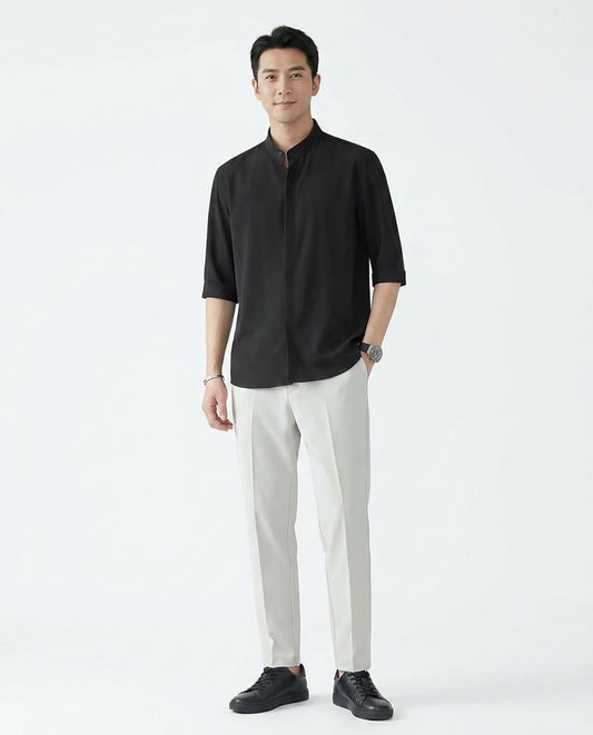 Fashion Bryant - Caran | Band Collar Three-Quarter Sleeve Shirt Men