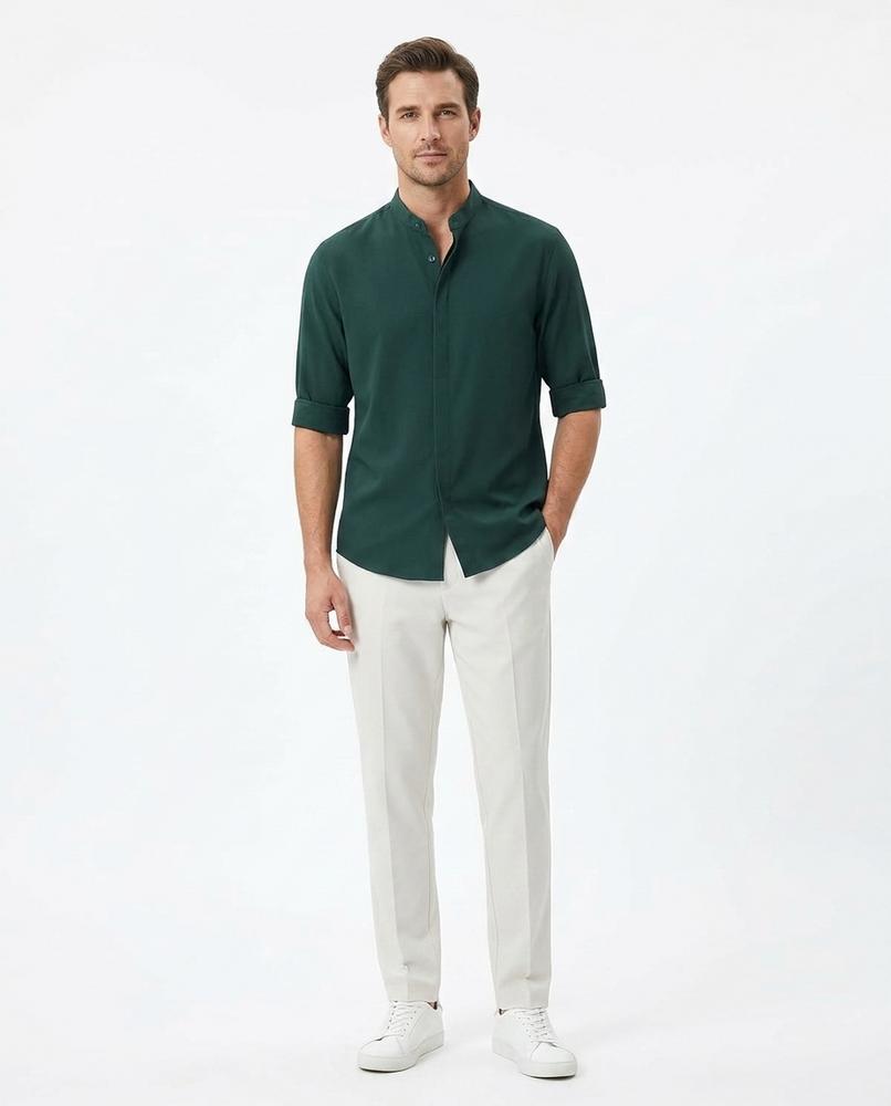 Fashion Bryant - Caran | Band Collar Three-Quarter Sleeve Shirt Men