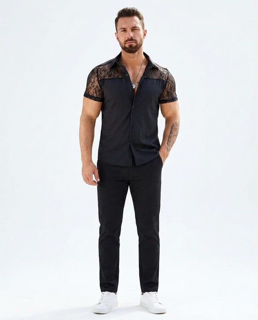 Fashion Bryant - Zaken | Lace-Paneled Short-Sleeved Shirt Men