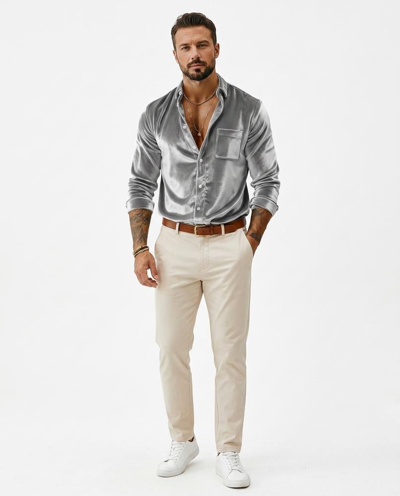 Fashion Bryant - Arren | Velvet Long-Sleeved Shirt Men