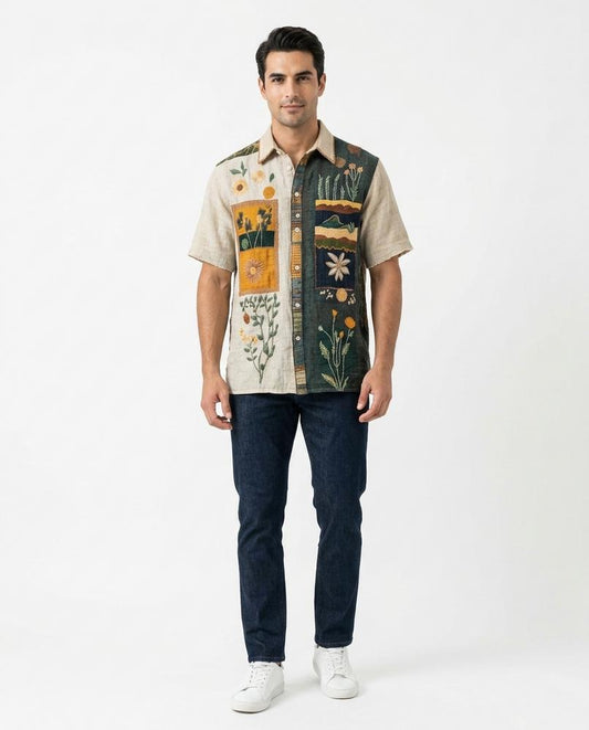 Fashion Bryant - Vevan | Embroidered Color-Blocked Shirt Men