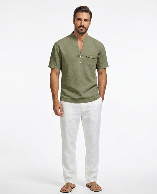 Fashion Bryant - Veven | Band-Collar Short-Sleeve Shirt Men