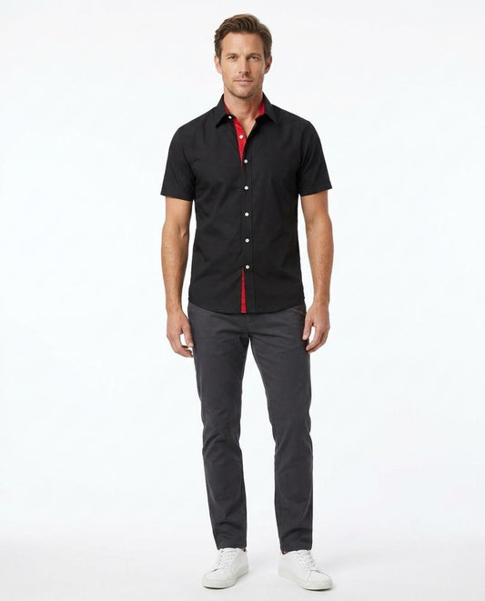 Fashion Bryant - Yomin | Short-Sleeved Contrast-Placket Shirt Men